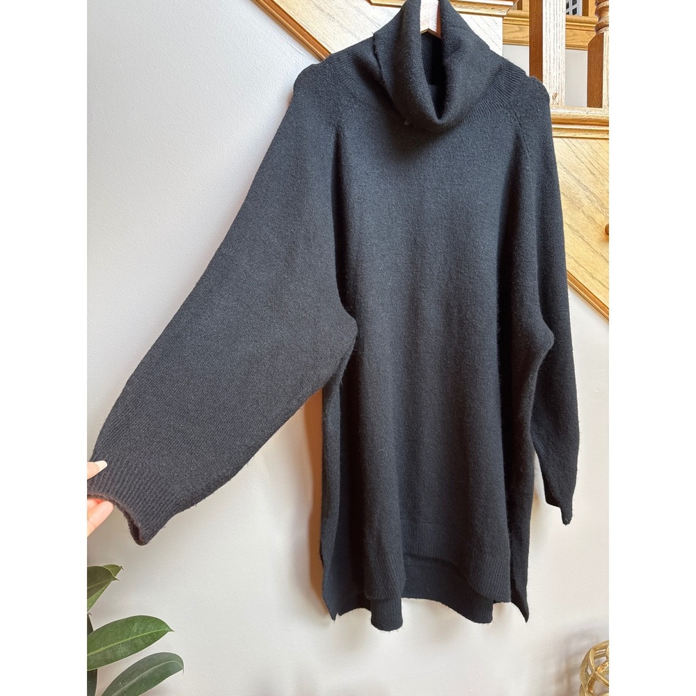 HM Black Oversized Turtleneck Sweater Dress XL Long Sleeve Soft Knit High Low - Picture 3 of 9